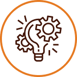 Icon of a light bulb combined with gears, illustrating innovation and creativity.