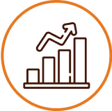 Growth chart icon with upward arrow, representing performance and results.