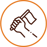 Icon of a fist holding a flag, evoking civic commitment and social responsibility.