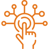 Icône d’un cerveau avec des connexions numériques, illustrant un processus digitalisé et intelligent.